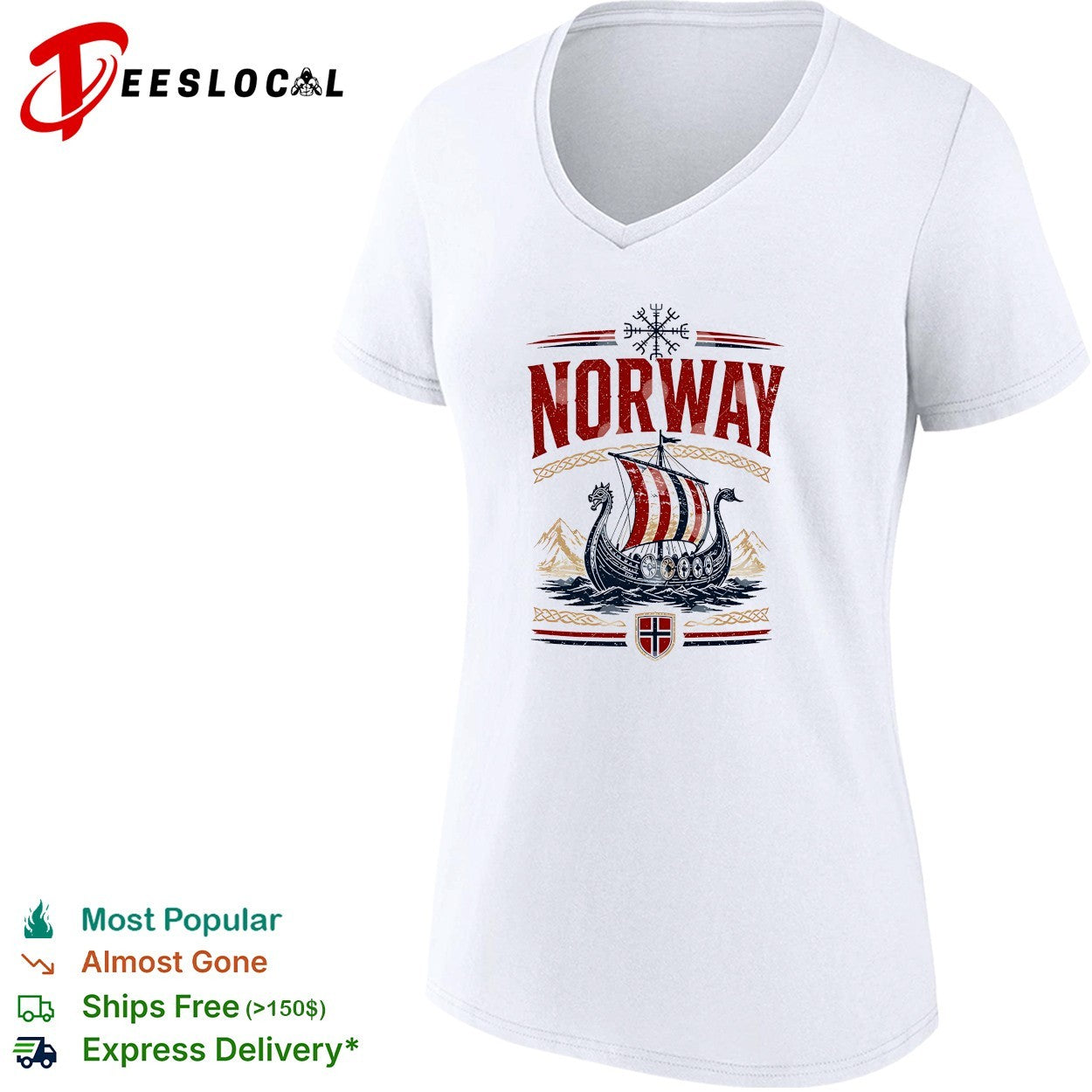 Norway viking longship with mountain and flag shirt