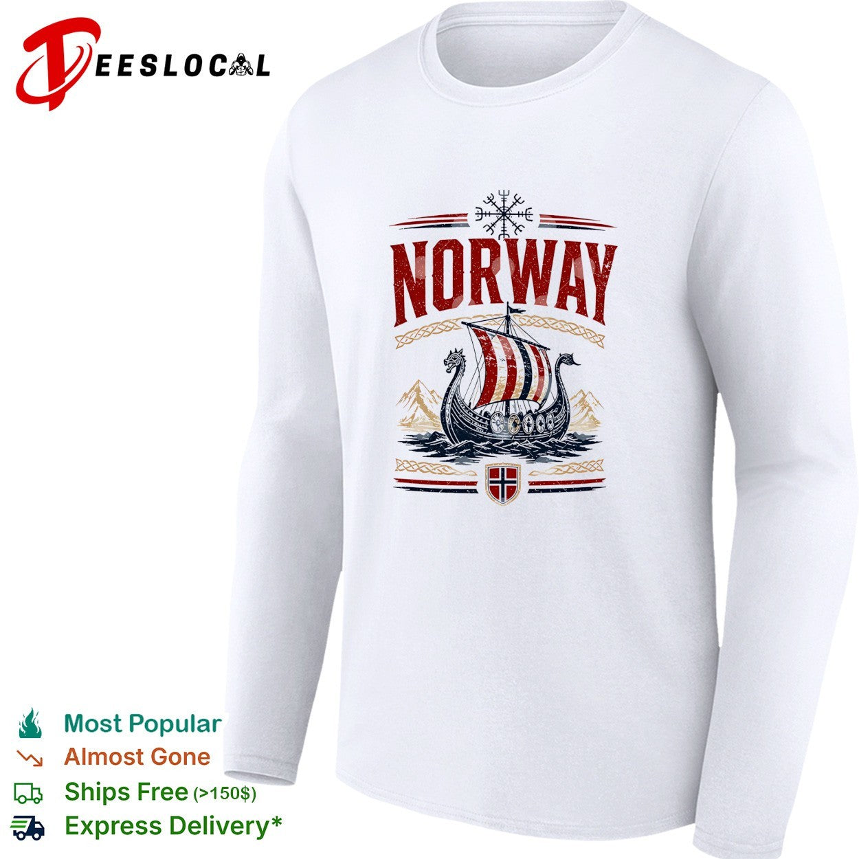 Norway viking longship with mountain and flag shirt