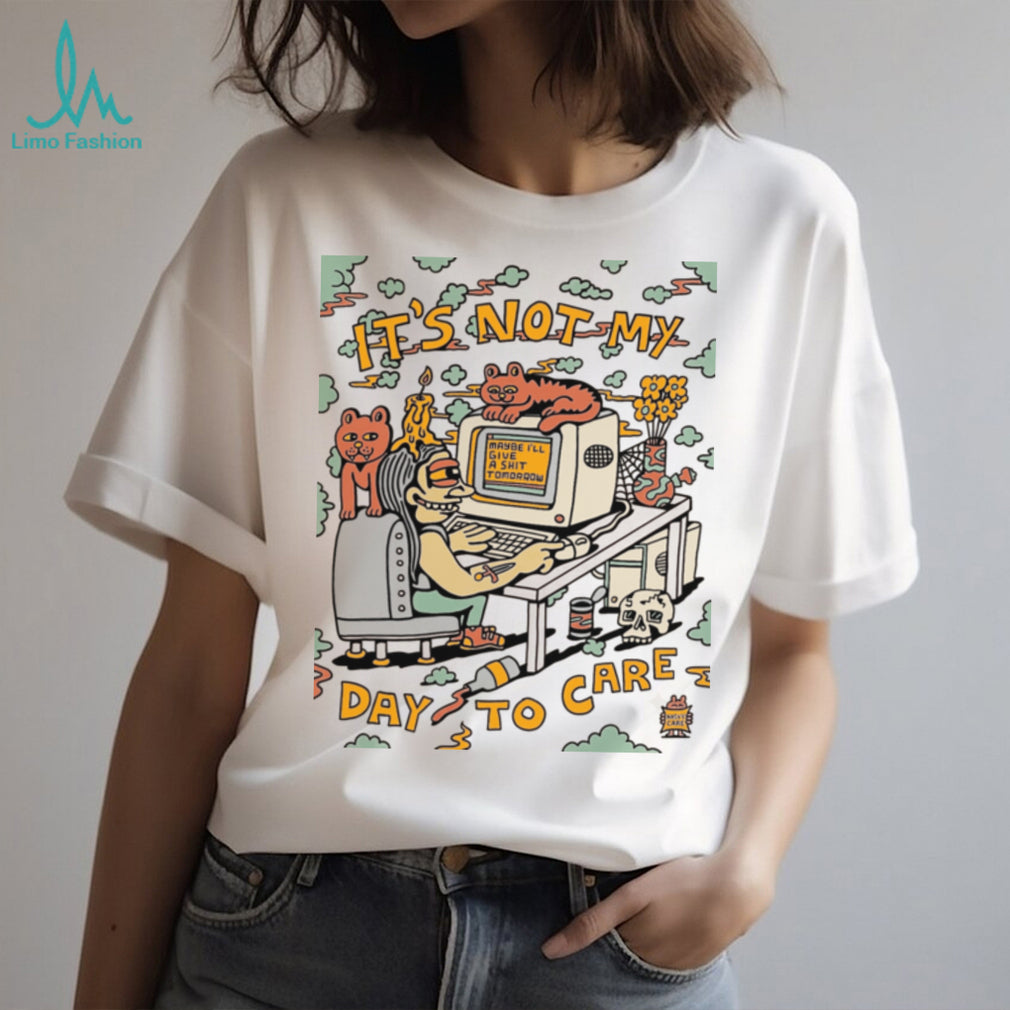 Not My Day To Care Retro Computer Cat Aesthetic T Shirt