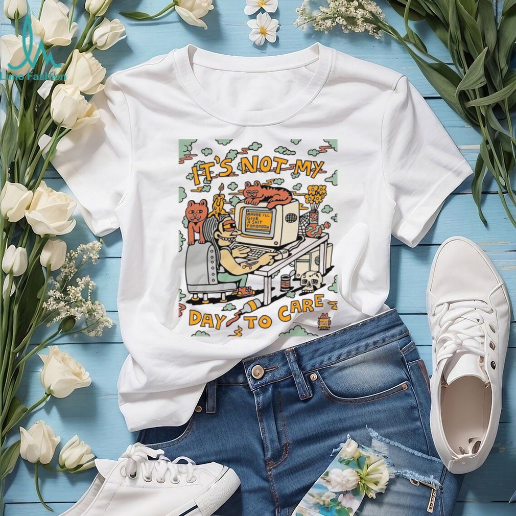 Not My Day To Care Retro Computer Cat Aesthetic T Shirt