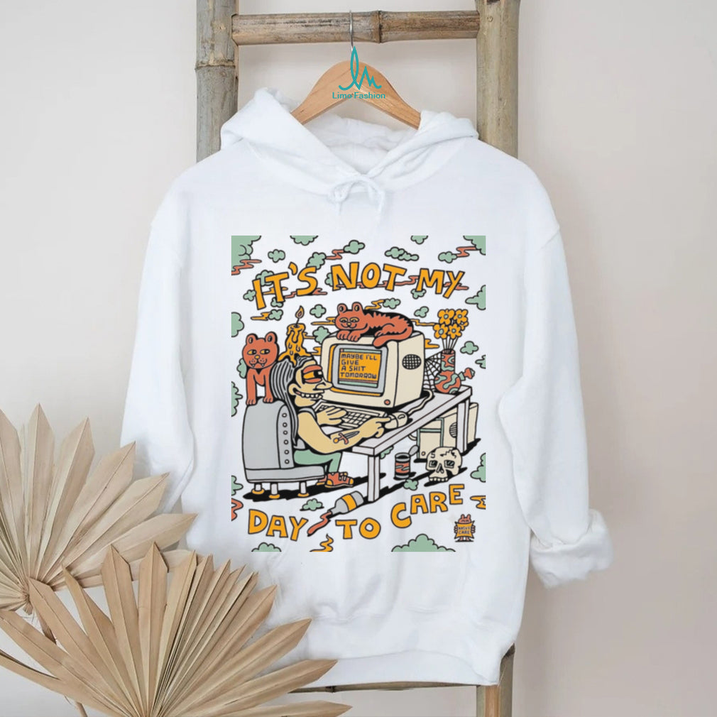 Not My Day To Care Retro Computer Cat Aesthetic T Shirt