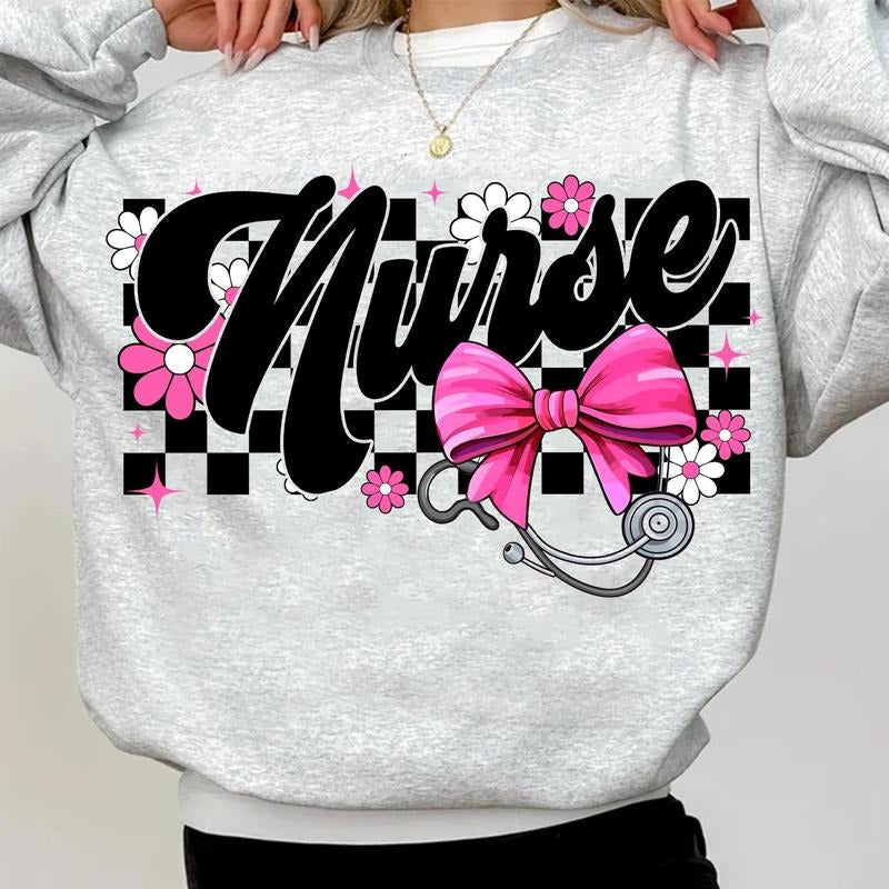 Nurse Checkered Coquette Bow Shirt, Floral Nurse Shirt, Nurse Groovy Shirt, Nurse Graphic Shirt, Nursing Shirts, Nurse...