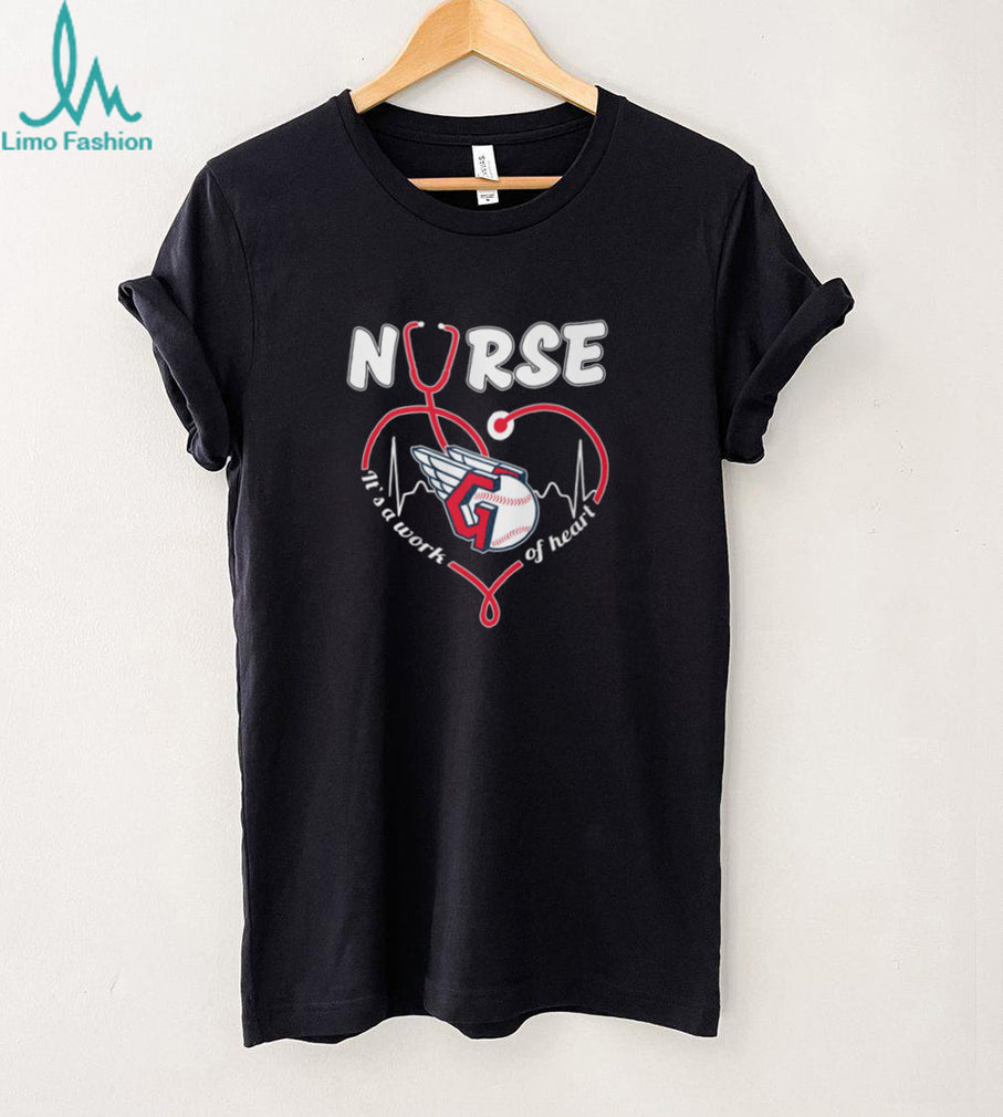 Nurse Work Of Heart Cleveland Guardians Baseball Logo Stethoscope Red Pulse T Shirt