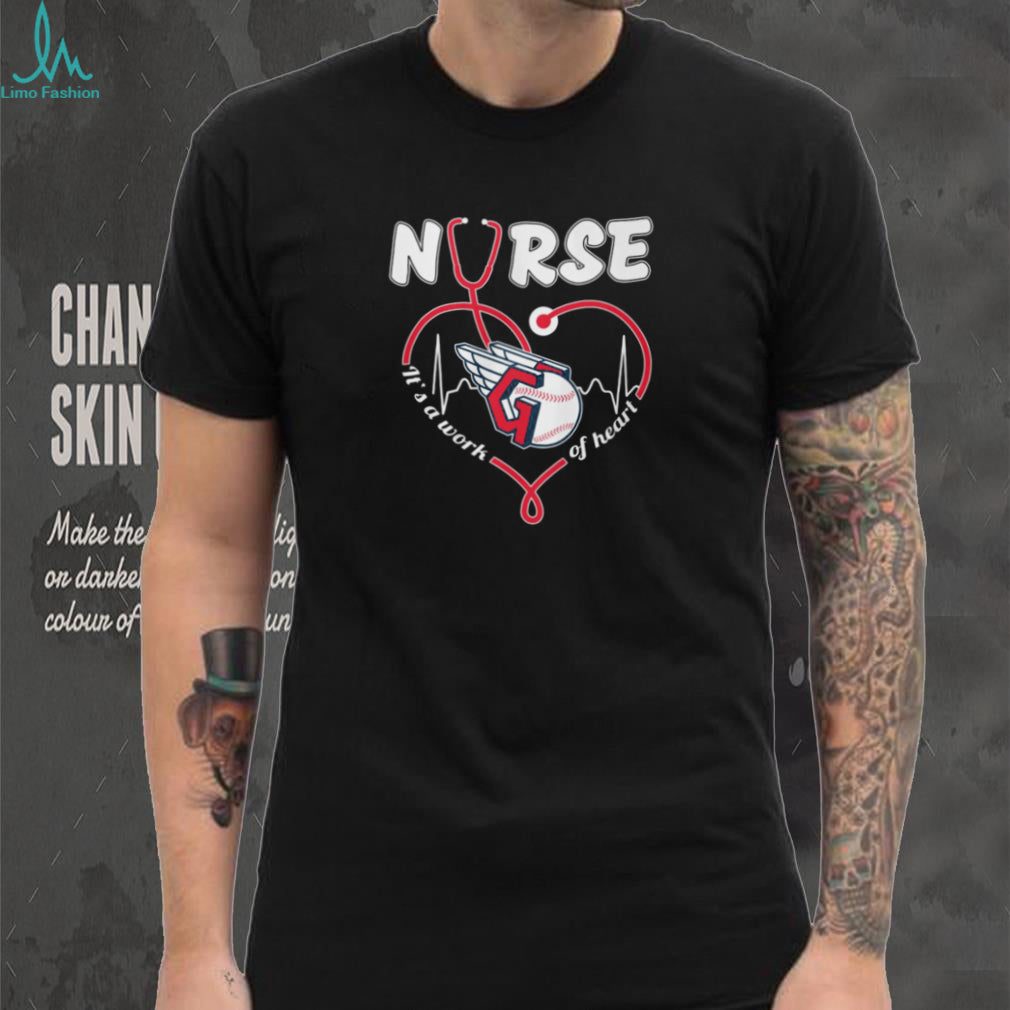 Nurse Work Of Heart Cleveland Guardians Baseball Logo Stethoscope Red Pulse T Shirt