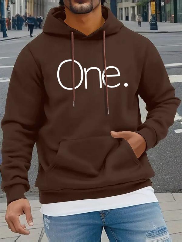 ONE Letter Print Men's Hooded Sweatshirt New Spring, Autumn and Winter Solid Color Printed Hoodie Top Loose Style T-Shirts