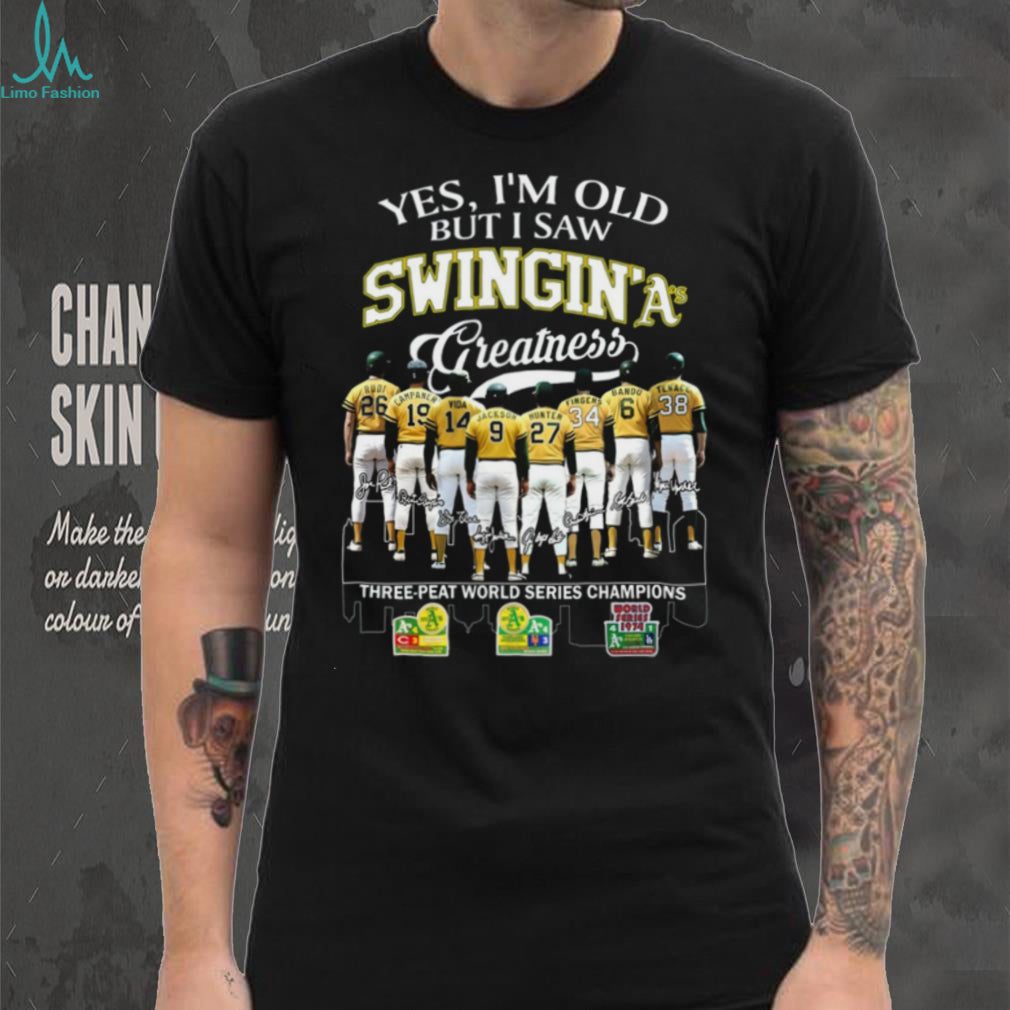 Oakland Athletics Swingin A’s Three Peat World Series Champions Vintage Retro Baseball Shirt
