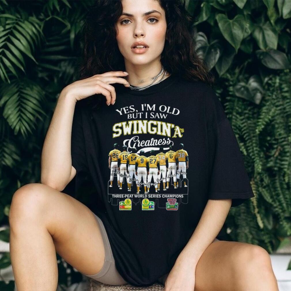 Oakland Athletics Swingin A’s Three Peat World Series Champions Vintage Retro Baseball Shirt