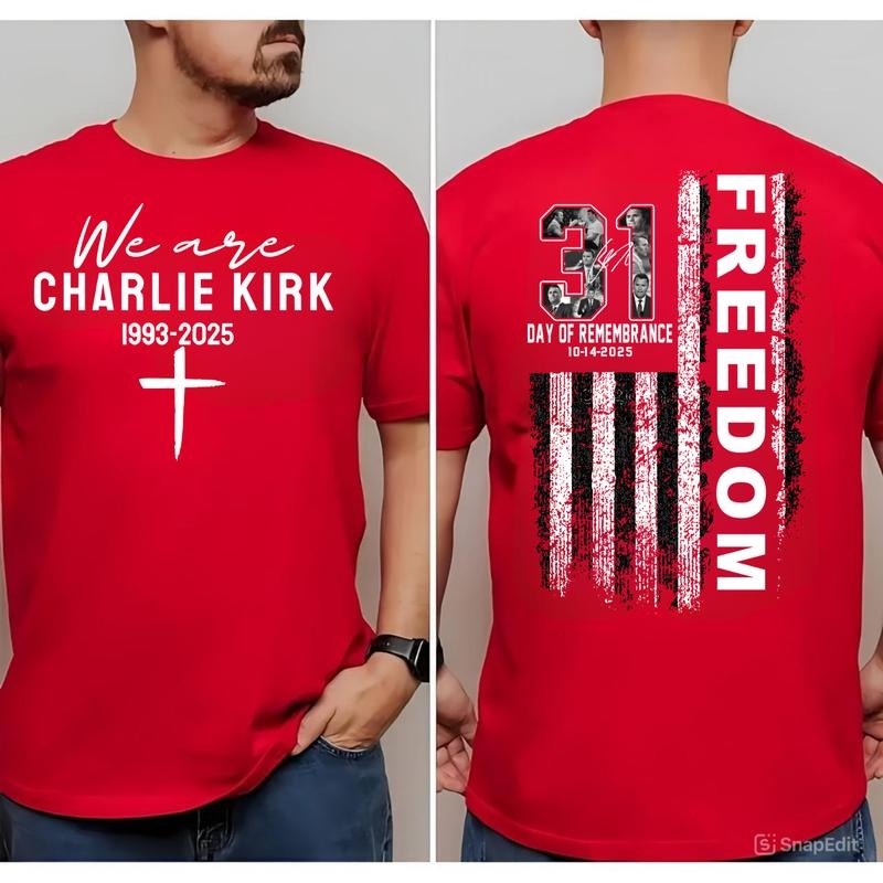 October 14th Red Shirt, We Are C.Kirk T-Shirt, Freedom Quote Cross Design Shirt, Patriotic Black Tee for Men and Women,...