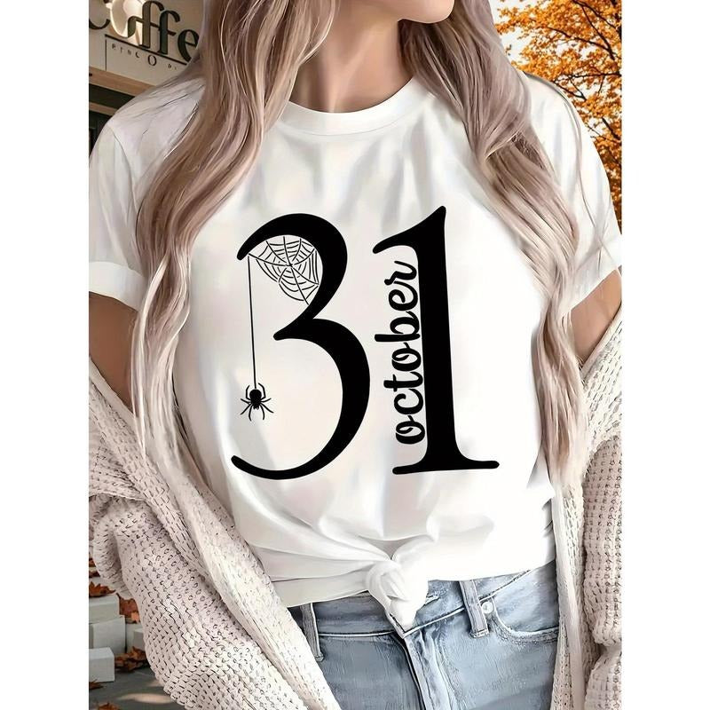 October 31st 2025  Women'S Printed T-shirt, Short Sleeves, Four Seasons Can Be Worn for Outdoor, Home, Sports Top Gift...