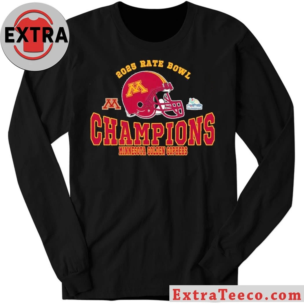 Official 2025 Rate Bowl Champions Minnesota Golden Gophers Football Champions 2025 Rate Bowl Helmet And Logo T-Shirt
