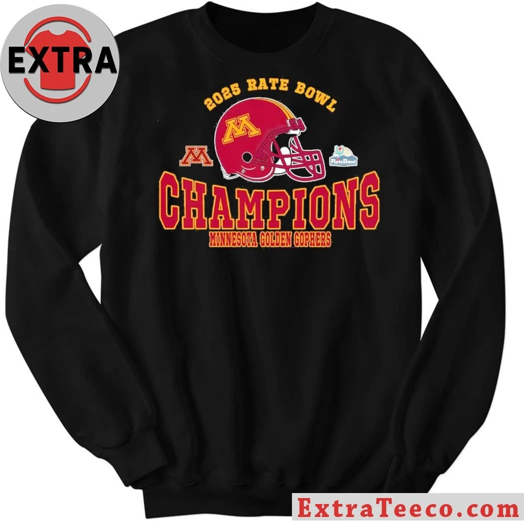 Official 2025 Rate Bowl Champions Minnesota Golden Gophers Football Champions 2025 Rate Bowl Helmet And Logo T-Shirt