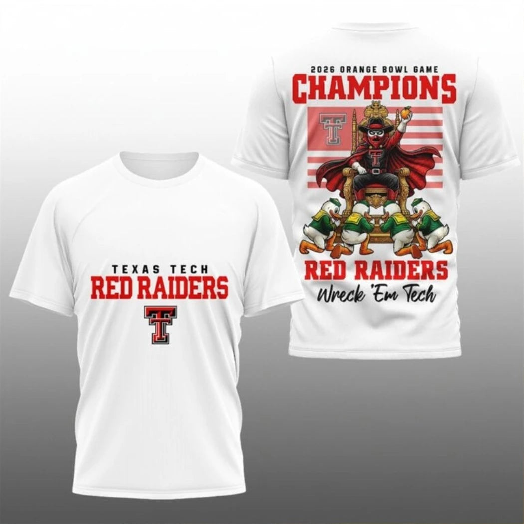 Official 2026 Orange Bowl Game Champions Red Raiders Wreck Em Tech Logo Shirt
