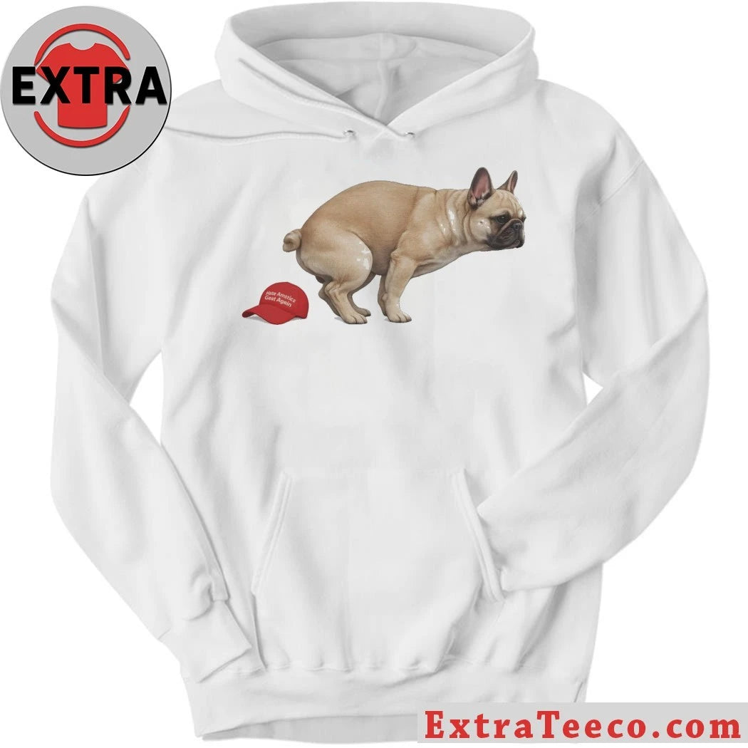 Official Anti-Trump French Bulldog Pooping on Red MAGA Hat 2026 Graphic T-Shirt