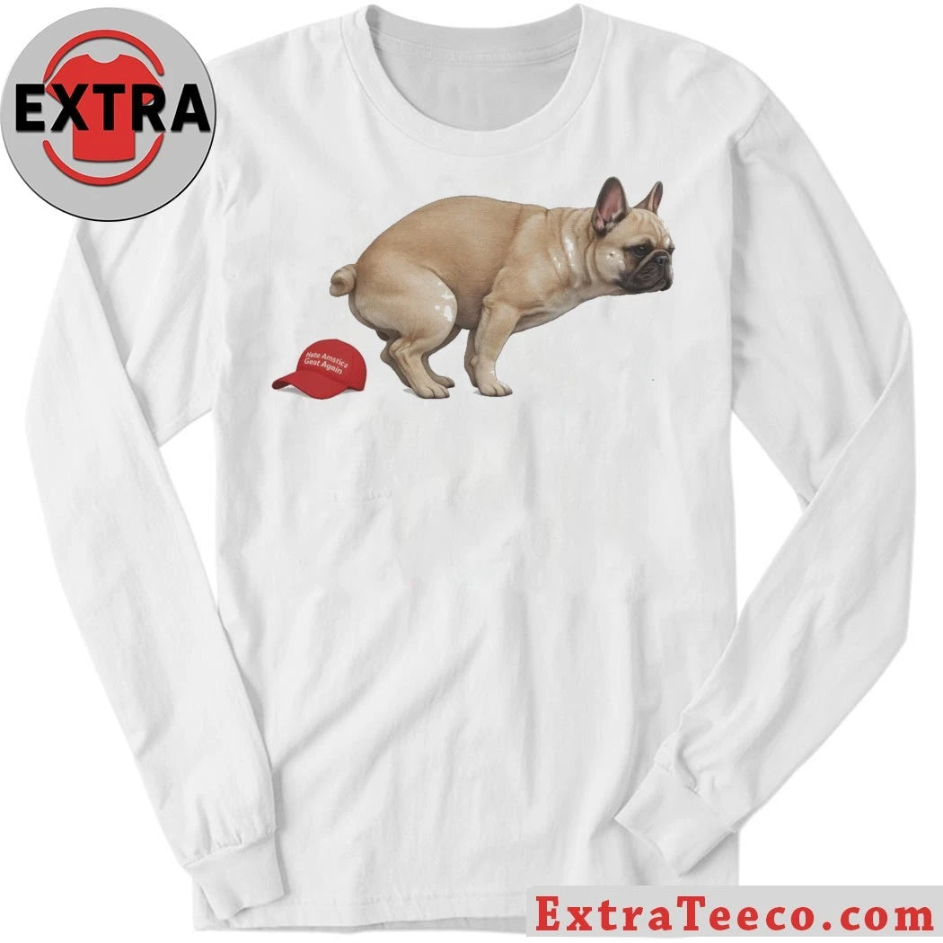 Official Anti-Trump French Bulldog Pooping on Red MAGA Hat 2026 Graphic T-Shirt