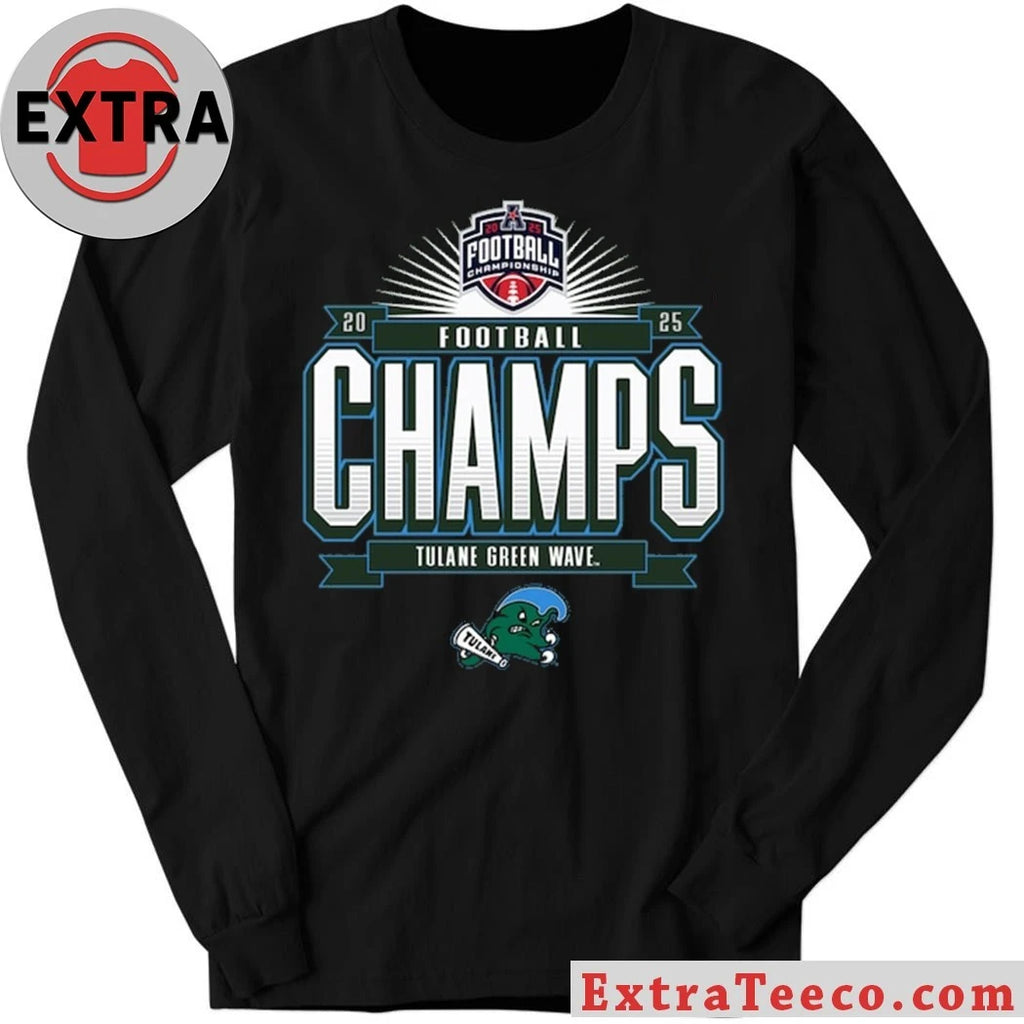 Official Blue 84 Green Tulane Green Wave 2025 The American Football Champions Logo T-Shirt