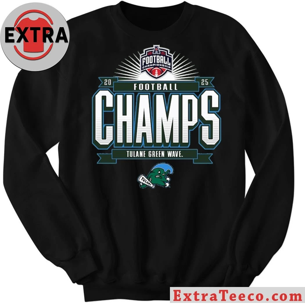 Official Blue 84 Green Tulane Green Wave 2025 The American Football Champions Logo T-Shirt