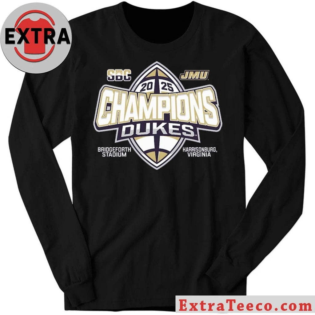 Official Blue 84 Purple James Madison Dukes 2025 Sun Belt Football Champions Logo T-Shirt