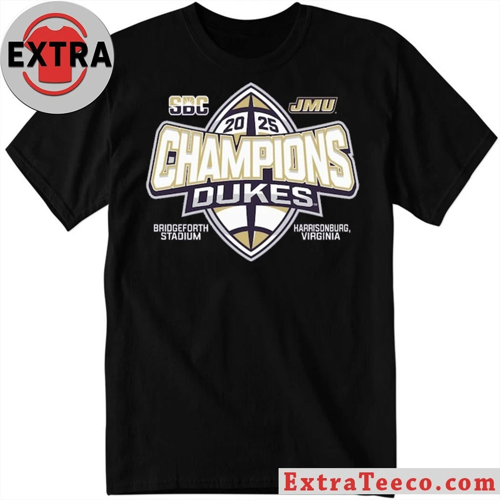 Official Blue 84 Purple James Madison Dukes 2025 Sun Belt Football Champions Logo T-Shirt