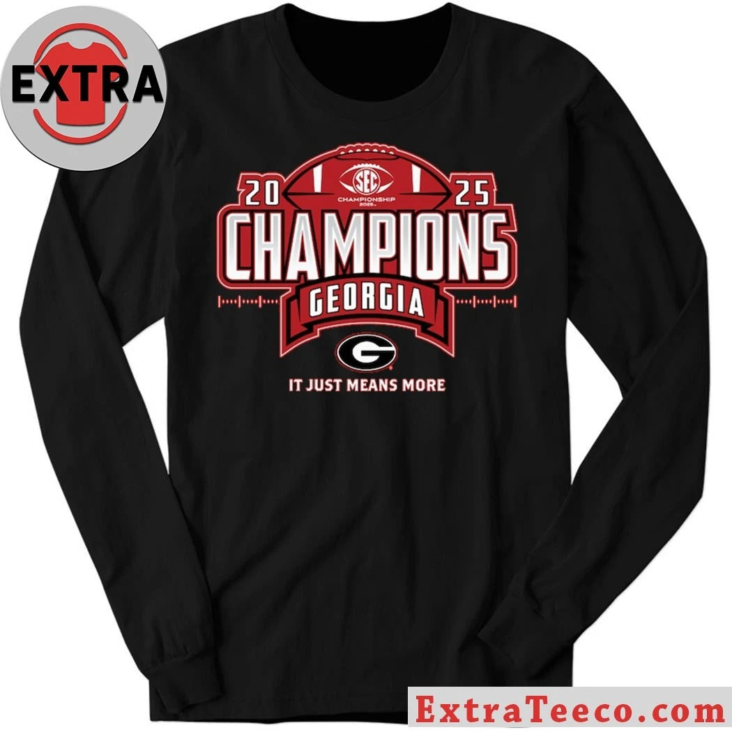Official Blue 84 Red Georgia Bulldogs 2025 SEC Football Champions Locker Room Logo Shirt