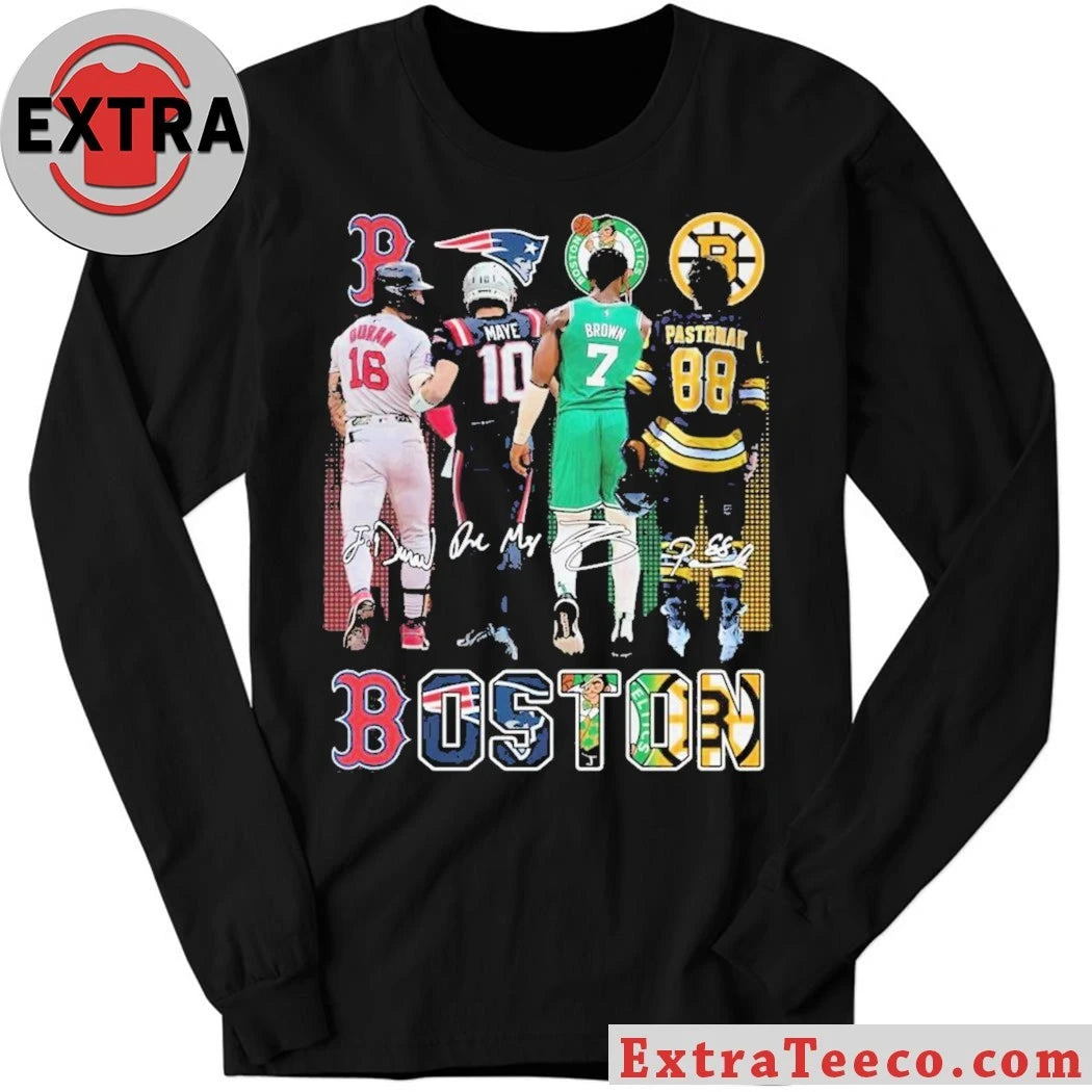 Official Boston Celtics Brown Bruins Pastrnak Patriots Maye Red Sox Duran Signature 2025 T-Shirt