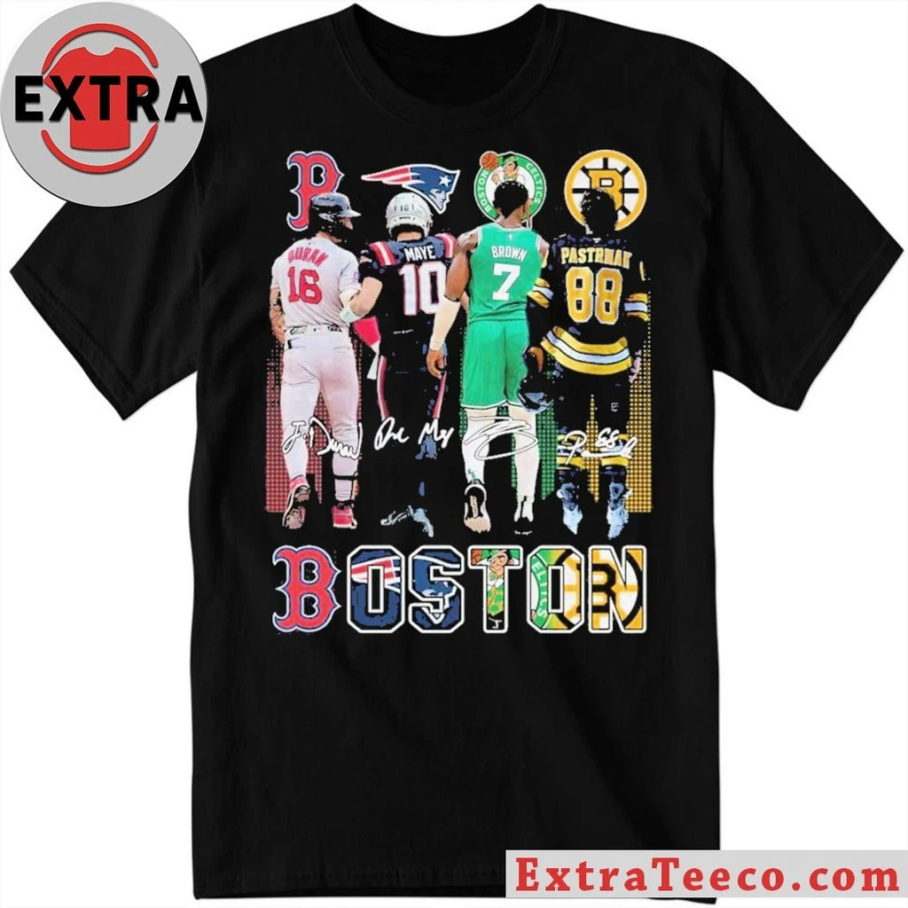 Official Boston Celtics Brown Bruins Pastrnak Patriots Maye Red Sox Duran Signature 2025 T-Shirt