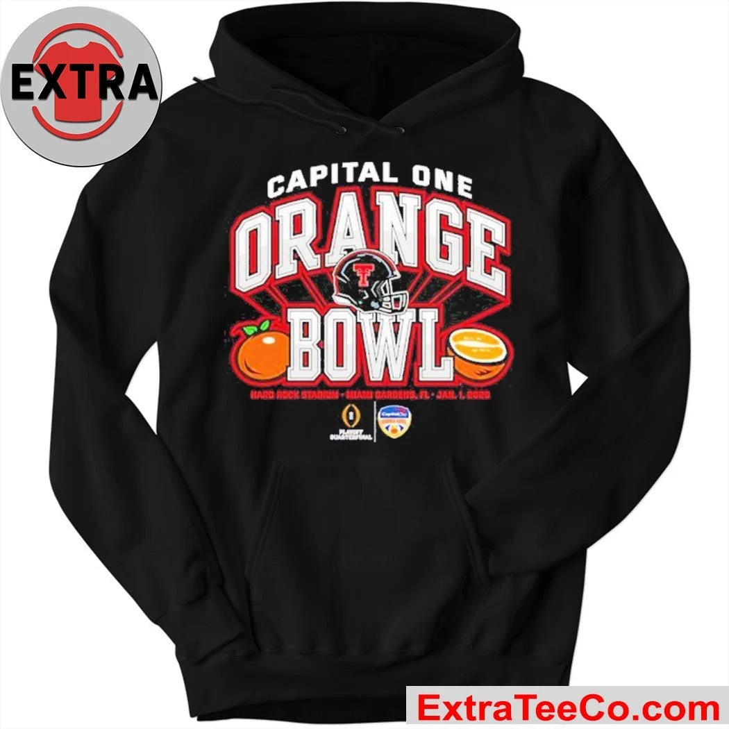 Official Capital One Orange Bowl 2026 CFP Texas Tech Red Raiders Helmet And Logo Shirt