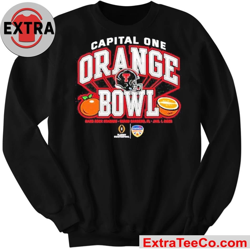Official Capital One Orange Bowl 2026 CFP Texas Tech Red Raiders Helmet And Logo Shirt