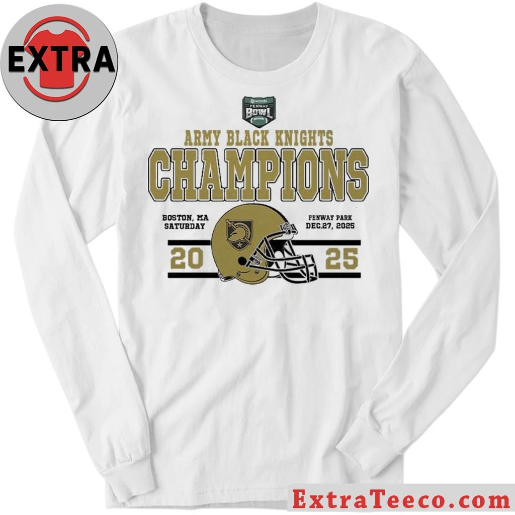 Official Celebrate Army Black Knights Football Named To Champions 2025 Wasabi Fenway Bowl Helmet And Logo T-Shirt