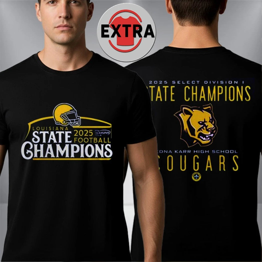 Official Celebrating the 2025 Louisiana High School Football Championship win of the Edna Karr High School Cougars team T-Shirt