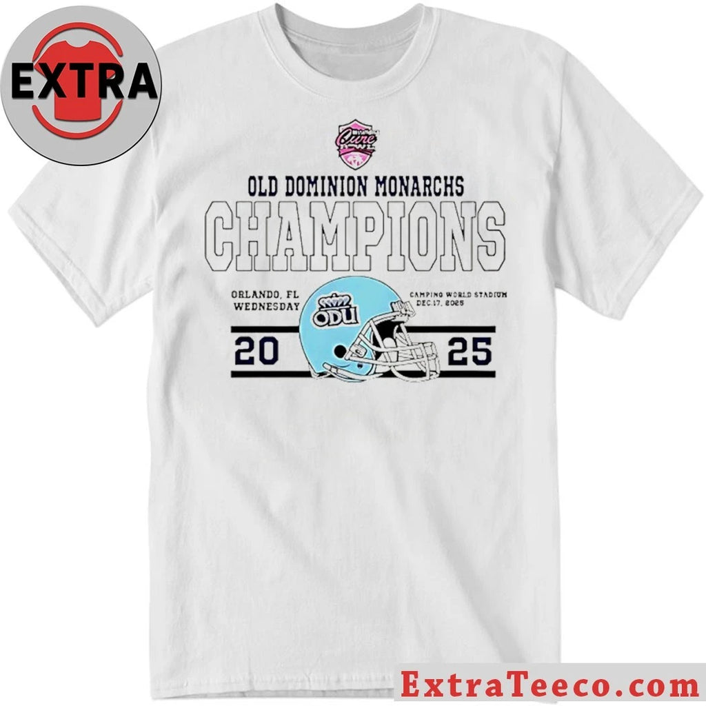 Official Celebrating the Cure Bowl championship victory of the Old Dominion Monarchs Orlando, FL Camping World Stadium Wednesday, December 17, 2025 Shirt