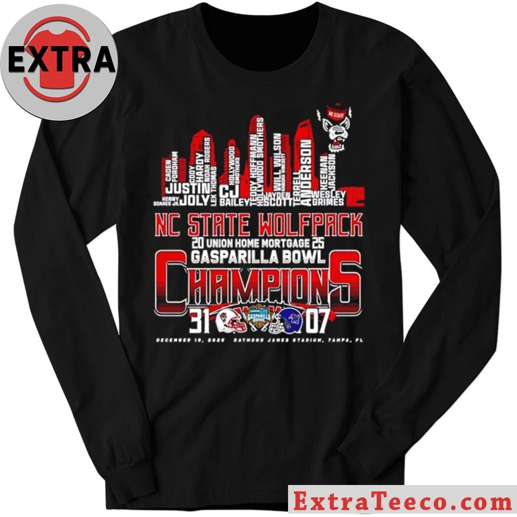 Official Celebrating the NC State Wolfpack Gasparilla Bowl victory with a score of 31-07 at Raymond James Stadium, Tampa, FL, December 19, 2025 City And Logo T-Shirt