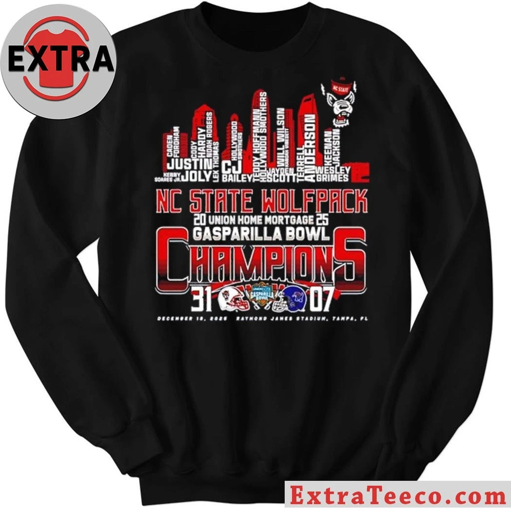 Official Celebrating the NC State Wolfpack Gasparilla Bowl victory with a score of 31-07 at Raymond James Stadium, Tampa, FL, December 19, 2025 City And Logo T-Shirt