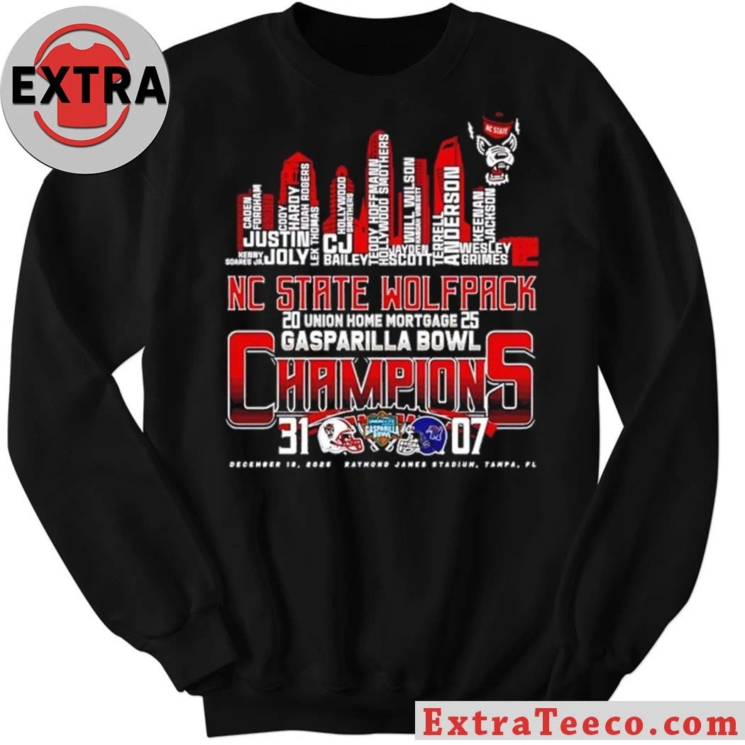 Official Celebrating the NC State Wolfpack Gasparilla Bowl victory with a score of 31-07 at Raymond James Stadium, Tampa, FL, December 19, 2025 City And Logo T-Shirt