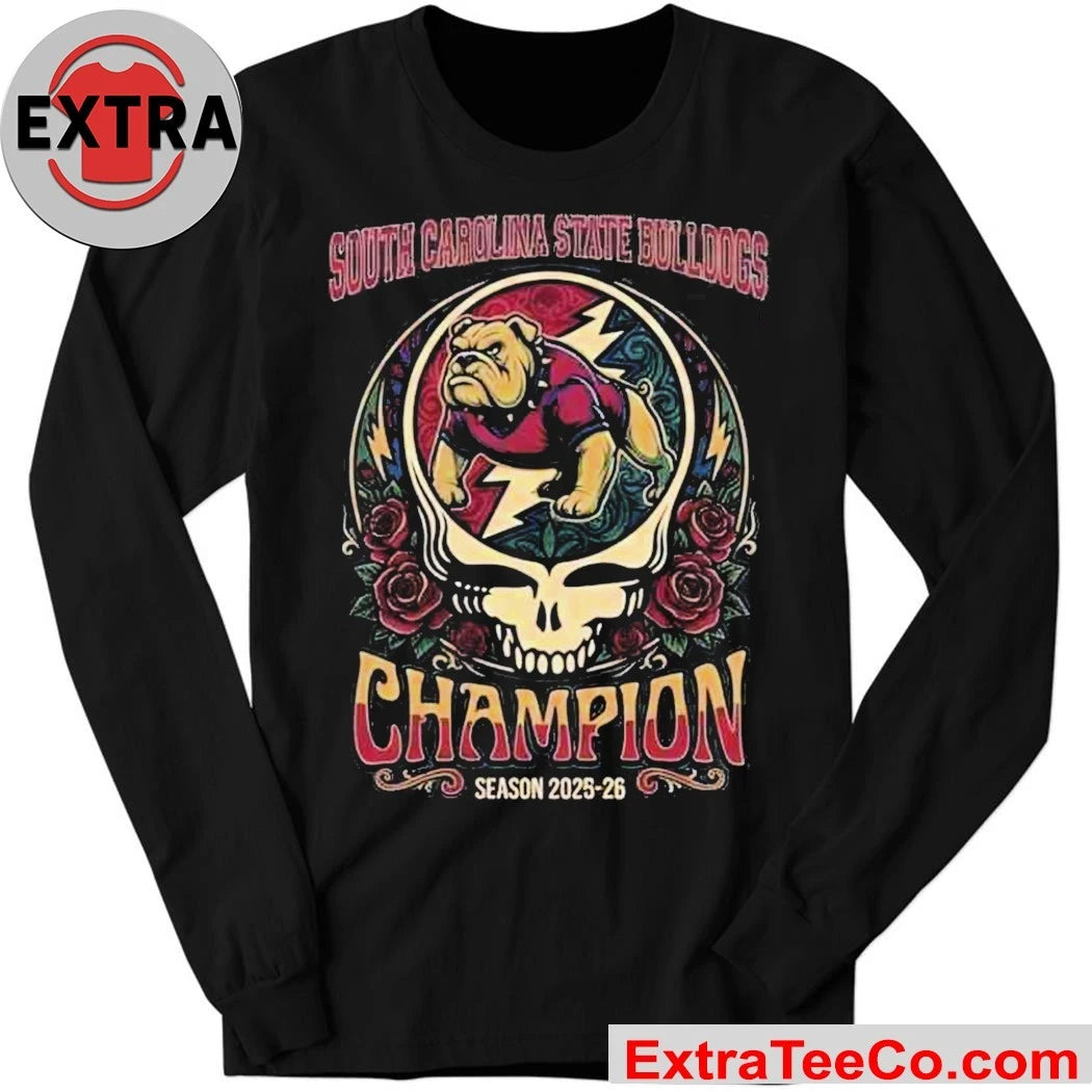 Official Celebrating the South Carolina State Bulldogs’ championship win in the 2025-26 season, inspired by the Grateful Dead rock band’s Steal Your Face Logo Shirt