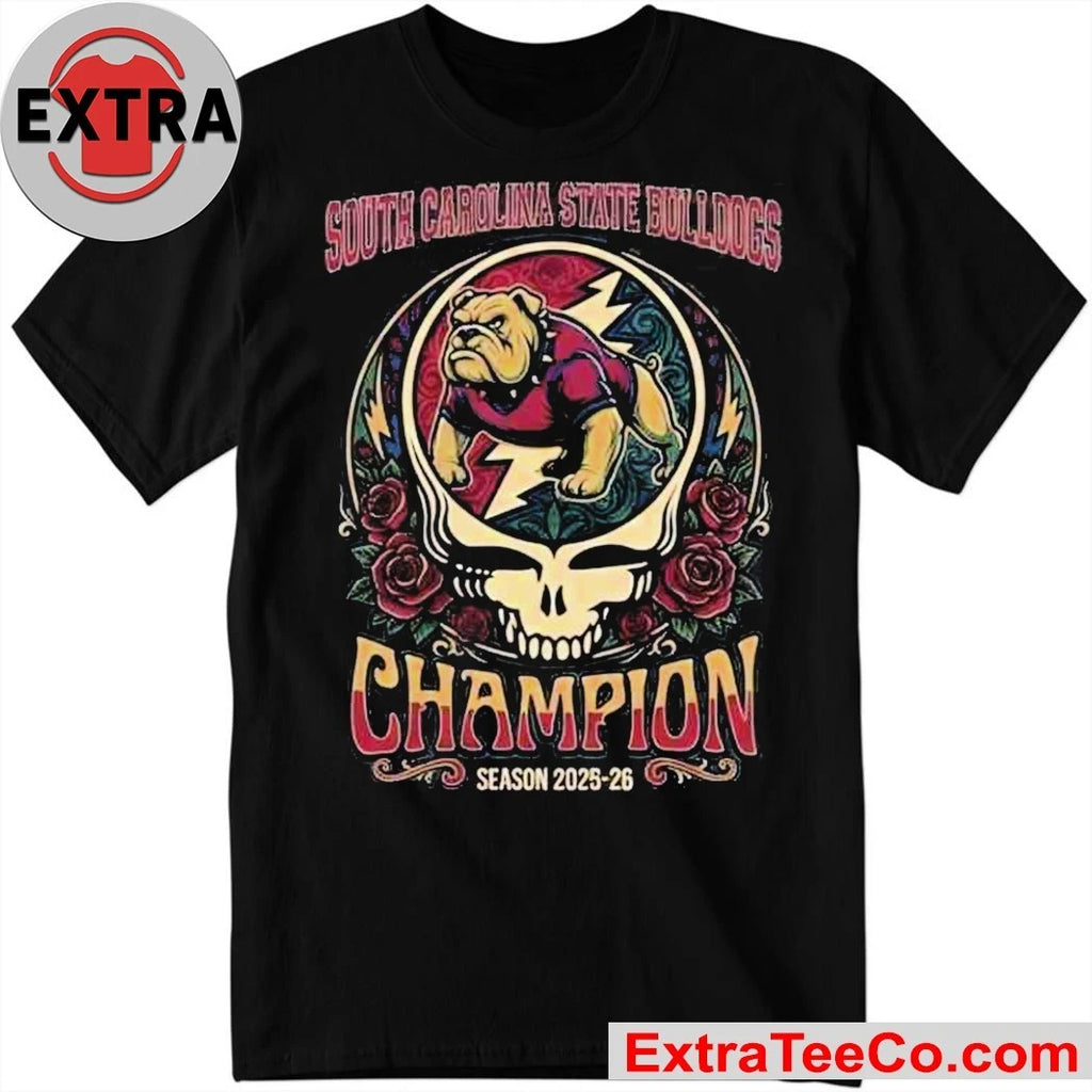 Official Celebrating the South Carolina State Bulldogs’ championship win in the 2025-26 season, inspired by the Grateful Dead rock band’s Steal Your Face Logo Shirt