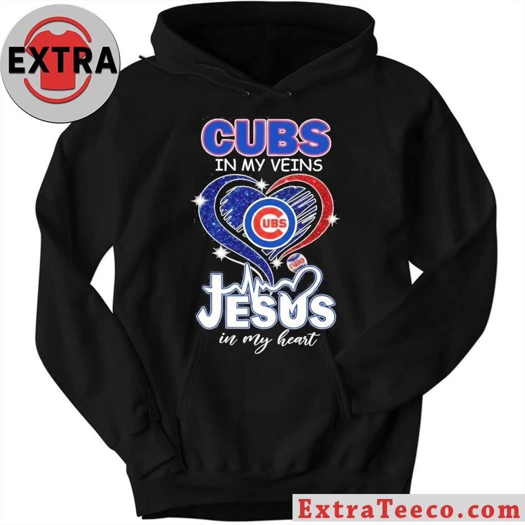 Official Chicago Cubs In My Veins Jesus In My Heart Logo T-Shirt