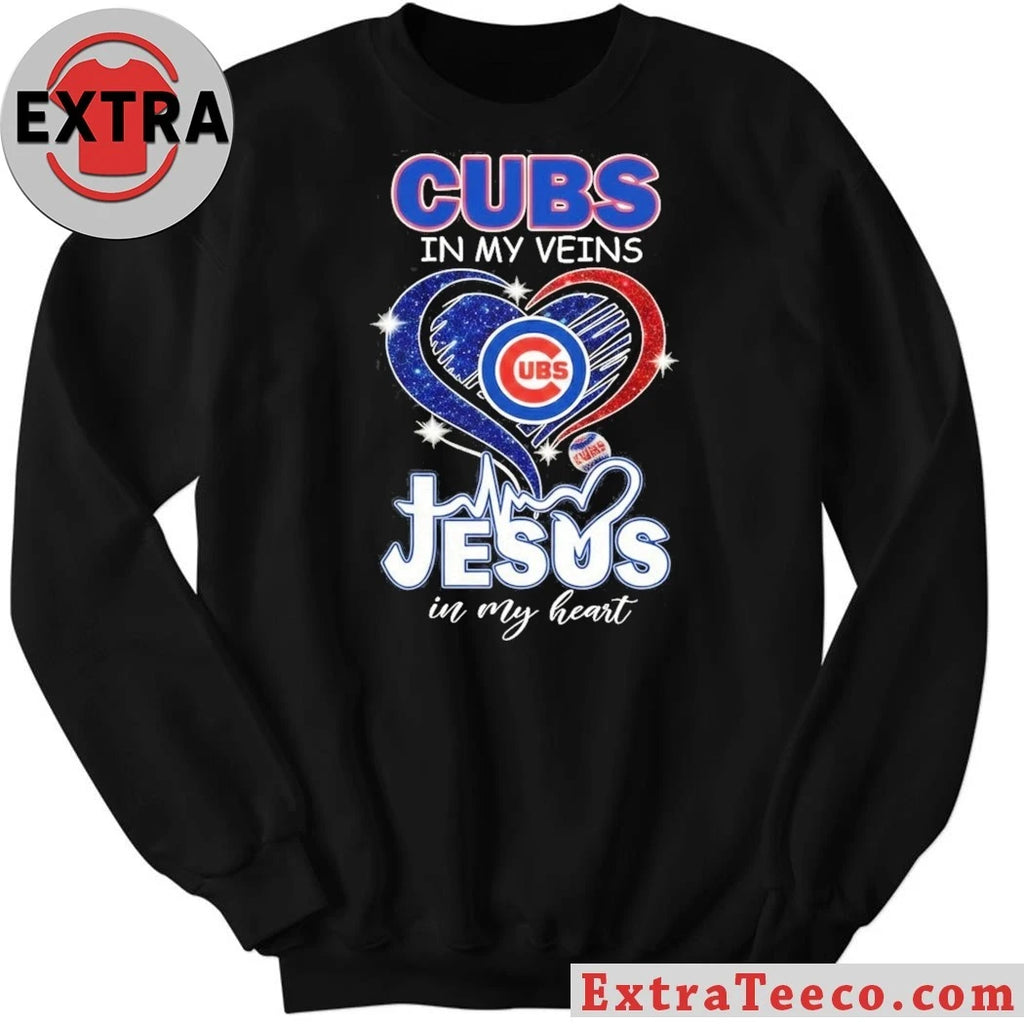 Official Chicago Cubs In My Veins Jesus In My Heart Logo T-Shirt