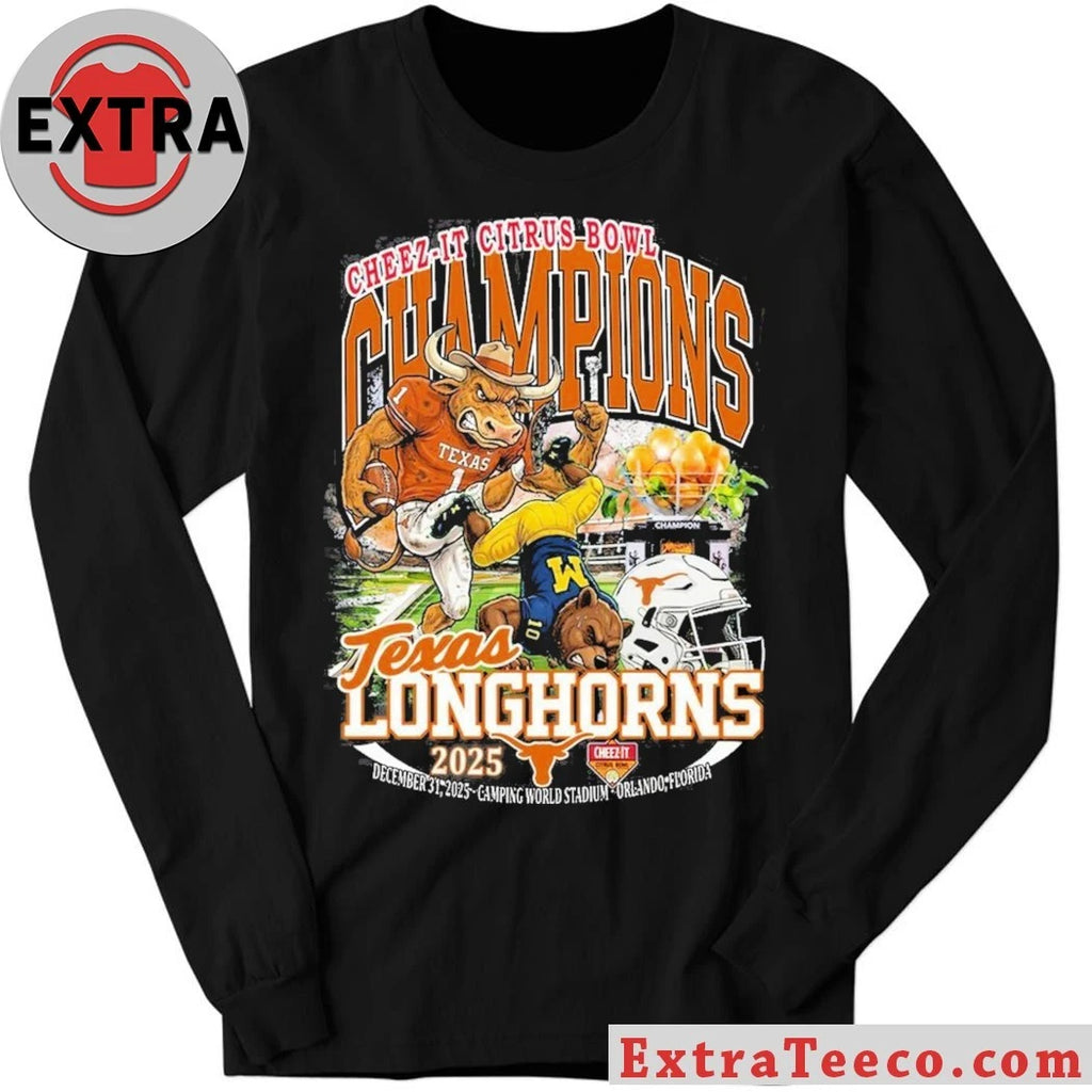 Official Commemorative T-shirt celebrating the Texas Longhorns’ victory at the 2025 Cheez-It Citrus Bowl at Camping World Stadium, Orlando, Florida