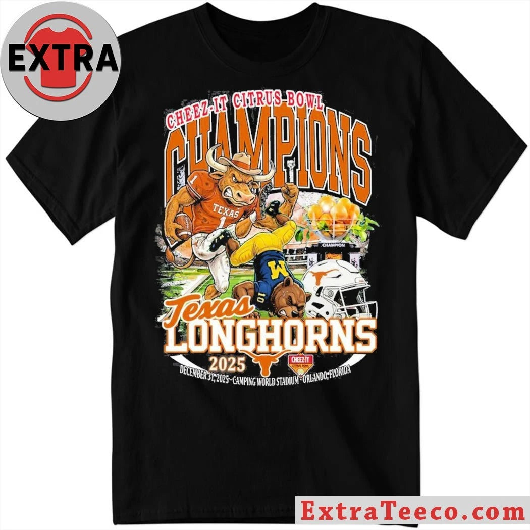 Official Commemorative T-shirt celebrating the Texas Longhorns’ victory at the 2025 Cheez-It Citrus Bowl at Camping World Stadium, Orlando, Florida
