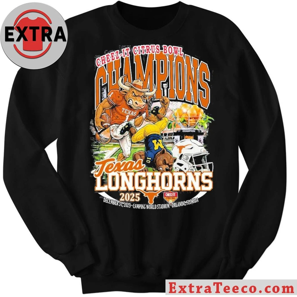 Official Commemorative T-shirt celebrating the Texas Longhorns’ victory at the 2025 Cheez-It Citrus Bowl at Camping World Stadium, Orlando, Florida