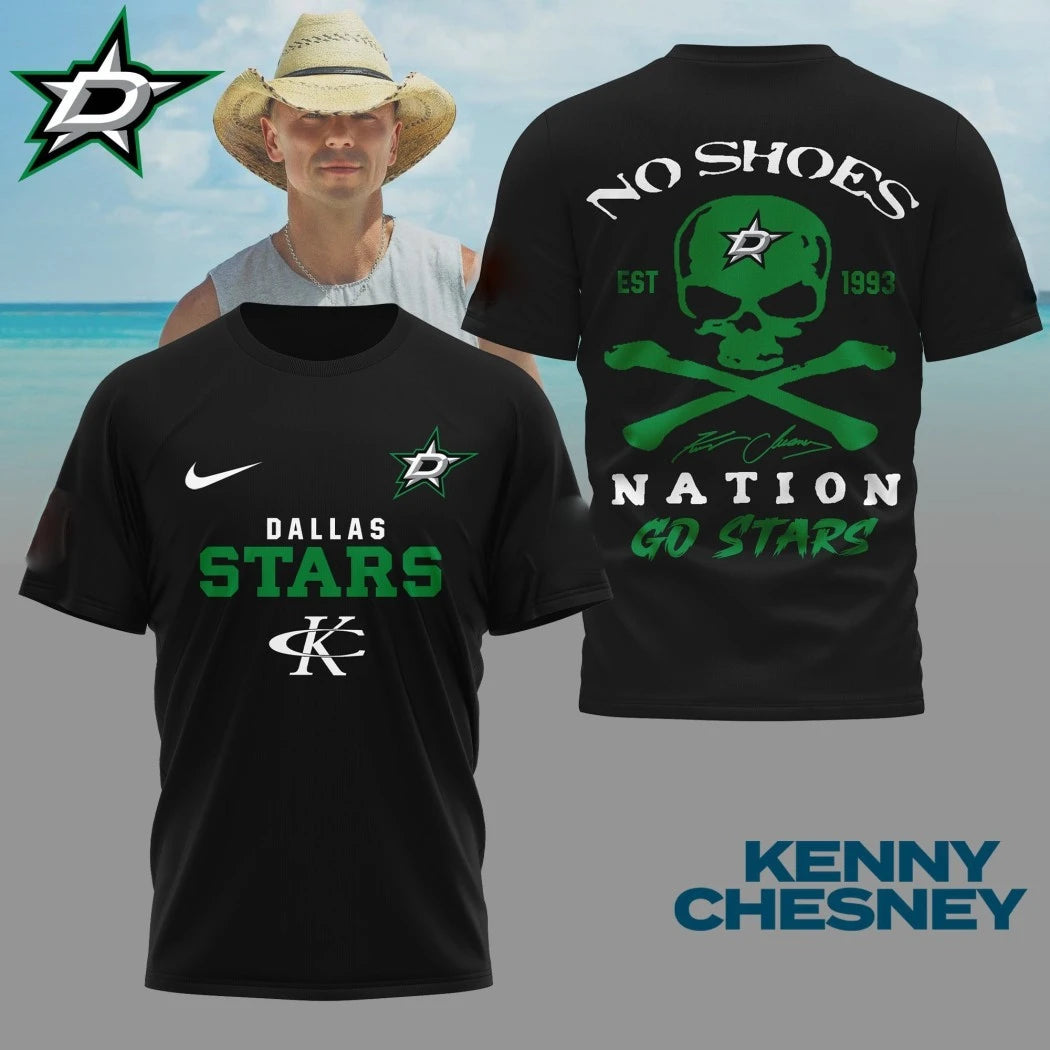 Official Dallas Stars NHL Kenny Chesney No Shoes Nation black t-shirt