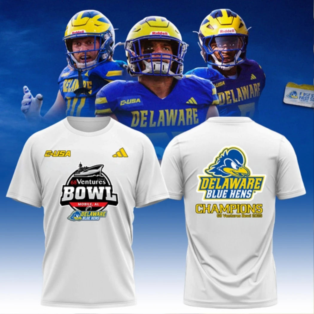 Official Delaware Football T-Shirt Champions We’re Champions 68 Ventures Bowl 2025 Shirt