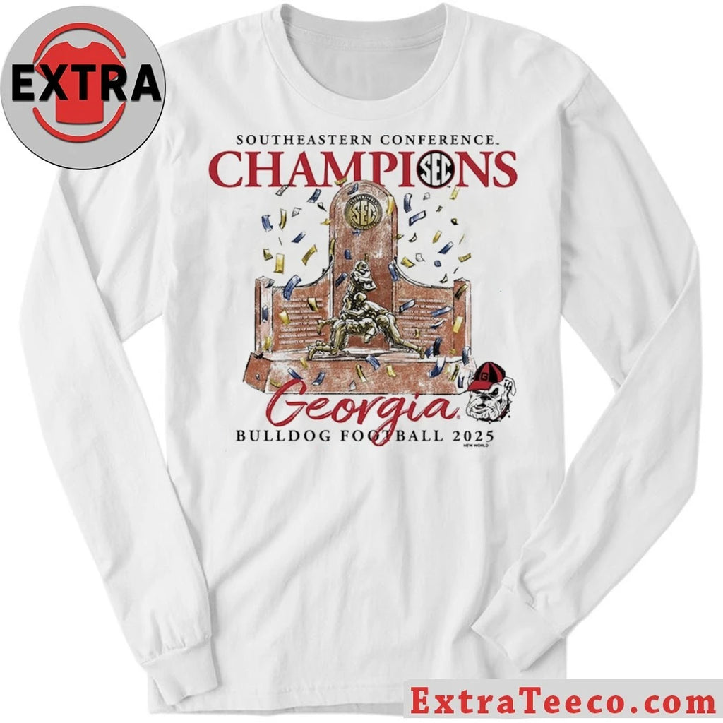 Official Georgia Bulldogs 2025 Southeastern Conference Football Champions Trophy 28-7 December 7, 2025 Logo Shirt