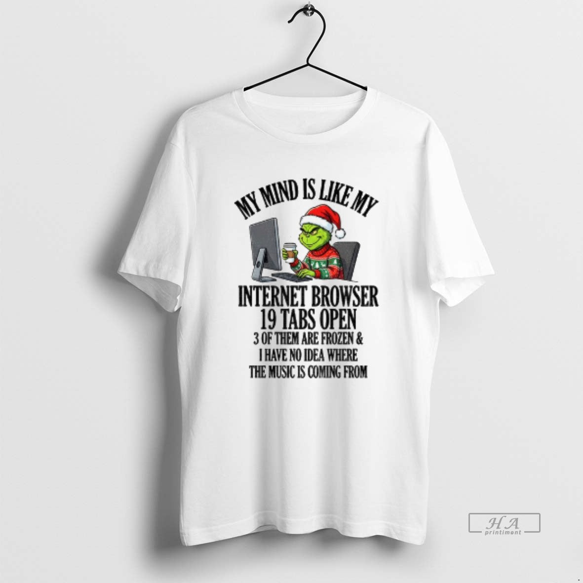 Official Grinch Santa My Mind Is Like My Internet Browser 10 Tabs Open 3 Of T-Shirts, Hoodie, Sweatshirt | PodTeesHub.com