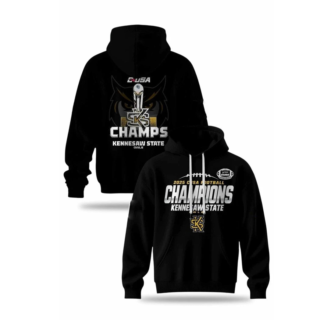 Official Kennesaw State Owls CUSA Football Champions 2025 Shirt Kennesaw State University football team celebrates Conference USA championship