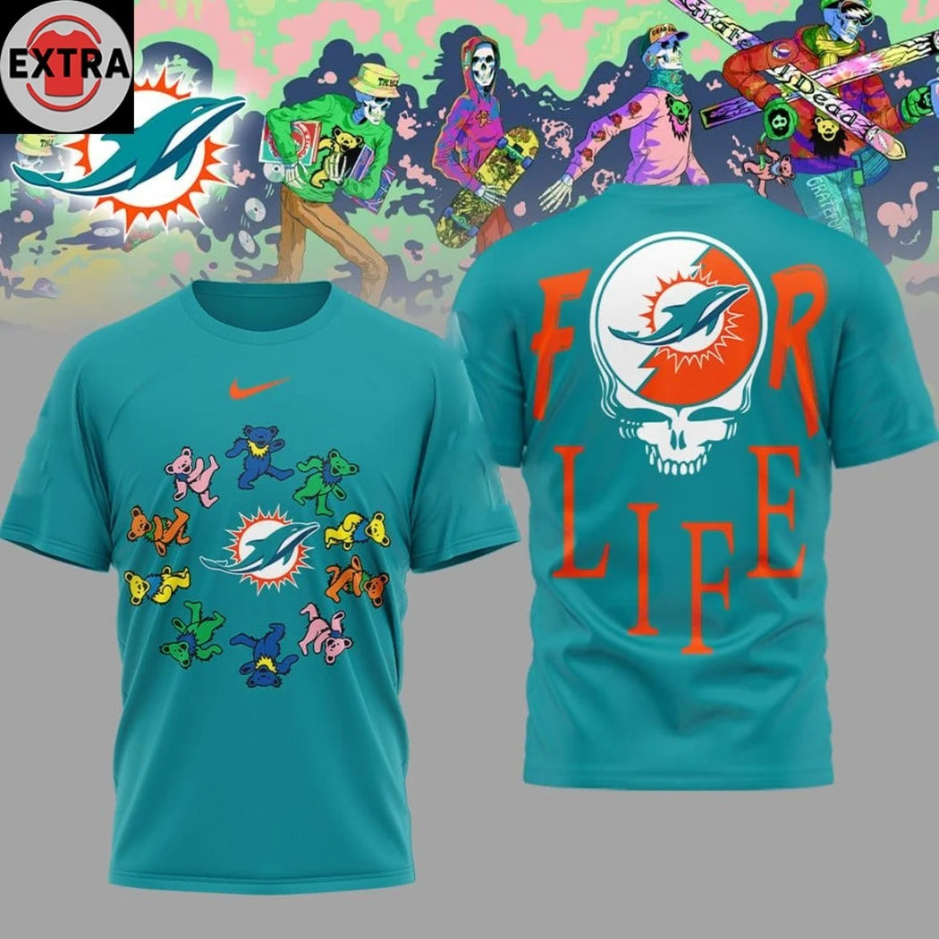 Official Miami Dolphins 2025-2026 Grateful Dead Forever Logo Hoodie T-Shirt