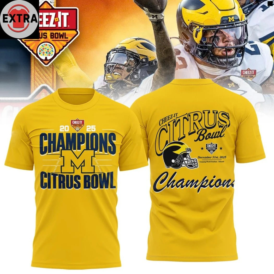 Official Michigan Wolverines 2025 Cheez-It Citrus Bowl Champions Helmet And Logo Hoodie T-Shirt