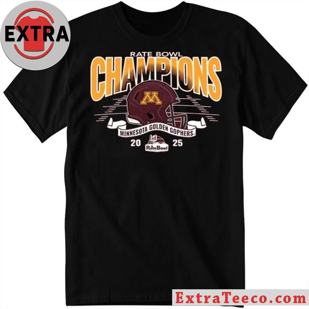 Official Minnesota Golden Gophers Blue 84 2025 Rate Bowl Football Champions Vintage Maroon Helmet And Logo T-Shirt