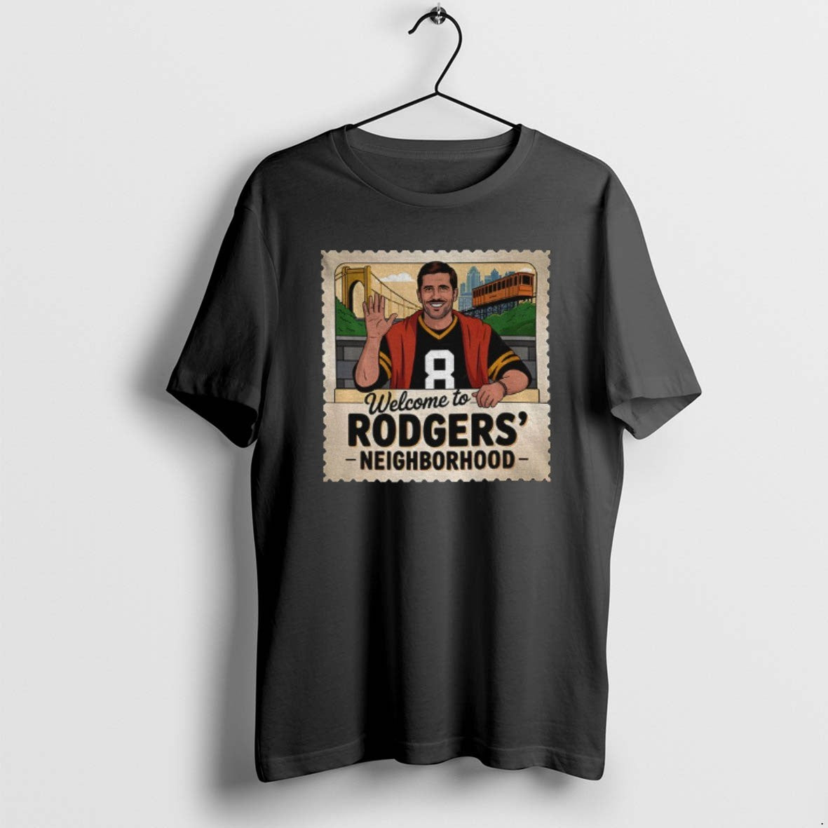 Official Mr Rogers Neighborhood Welcome To Rodgers Aaron Rodgers Stamp T-Shirts, Hoodie, Sweatshirt | PodTeesHub.com
