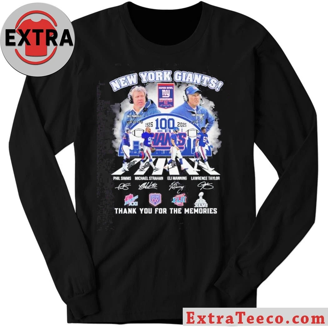 Official New York Giants 100 Years Team 1925-2025 Thank You For The Memories Signature And Logo Shirt